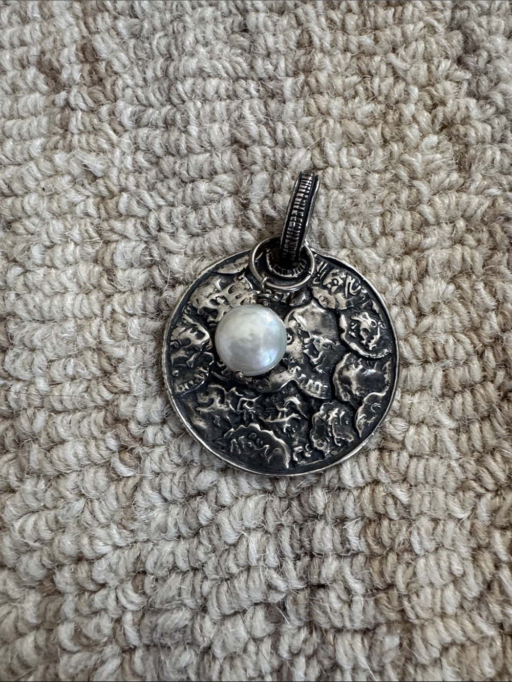 Silpada Sterling Silver Textured Disc Pendant with White Pearl Accent